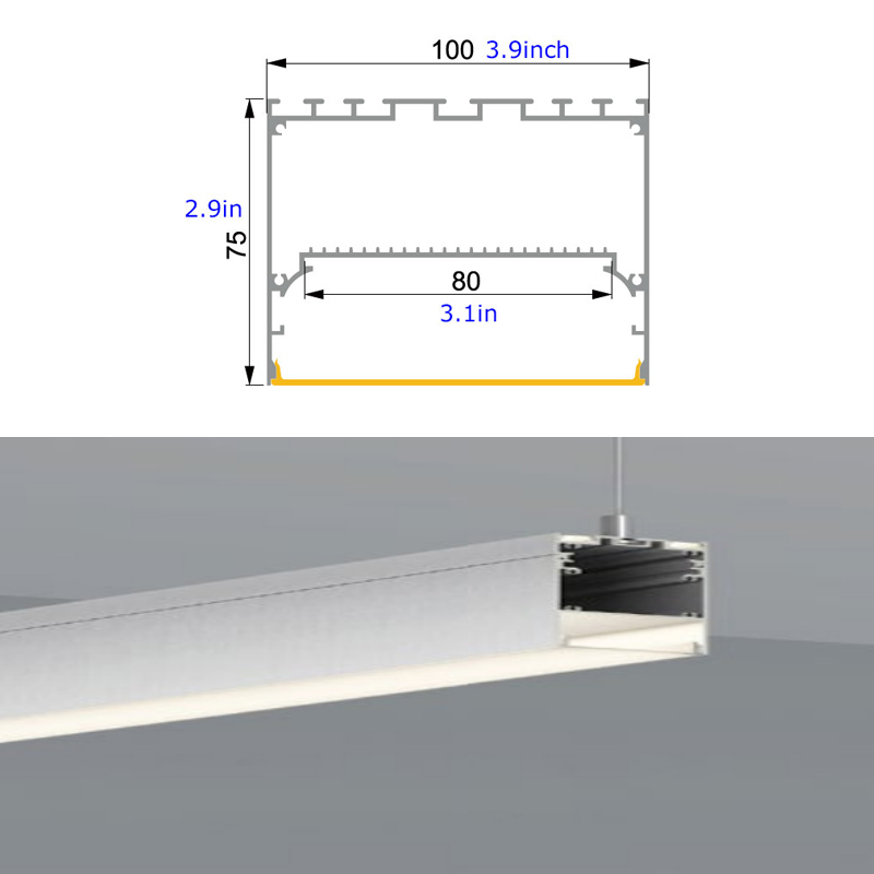 100mmx75mm Linear Suspension Wide LED Channel 100mmx75mm Linear Suspension Wide LED Channel